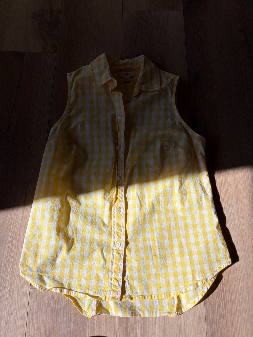 J. Crew Sleeveless Yellow Gingham Button Down Top